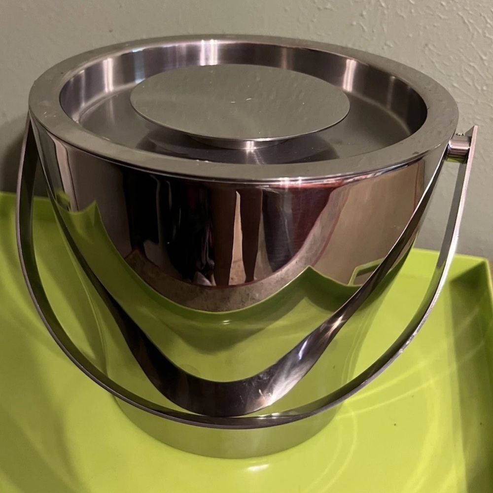 Crate & Barrel Classic Tap Stainless Steel Double Wall Ice Bucket Minimalist